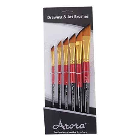 About this itemOffers Choice of Straight and Angled Tips for Rich Artworks. Ideal for Designing Posters, Sign Making, Art & Craft Projects. Soak In Warm Water To Soften Bristles. After Use, Wash In Cold Water and Let Them Dry.Art Brushes are Great to Work with Oil and Acrylic Paints. Paints with Precise Details with Each Stroke Covering Large Areas.Draw, design and put your creativity to the next level with these well crafted paint brushes for professional user or even the one with passion from the house of AroraConsistent shape retention over timeset contains Arora 6 x angular brush set of numbers 2 , 4 , 6 , 8 , 10 & 12