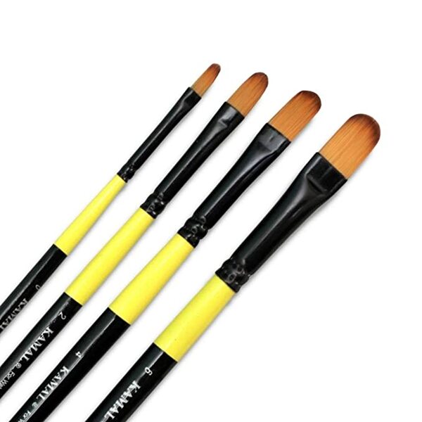 About this itemSet Includes : 4 Pcs. Synthetic Hair Filbert Brushes Brush Shape & Sizes : Filbert 0, 2, 4, 6, BRISTLES - Super smooth synthetic hair that gives your artwork a perfect finish.WOODEN HANDLES - Naturally balanced solid wooden handles for comfort and ease of movement.MULTI MEDIUM - Perfect for water, acrylic, oil paints, face painting and model work, for all artists levelsREUSABLE ZIP POUCH - To keep your brushes safe after use.DURABLE & EASY CARE - High Quality constructed seamless anodized aluminum ferrules keep bristles in place and synthetic bristles make cleaning a breeze.