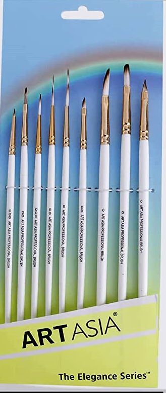 Art Asia 9pc Fine Detailer Miniature Mix Synthetic Hair Brushes for Acrylic, Watercolor & Gouache Painting in Reusable Pouch