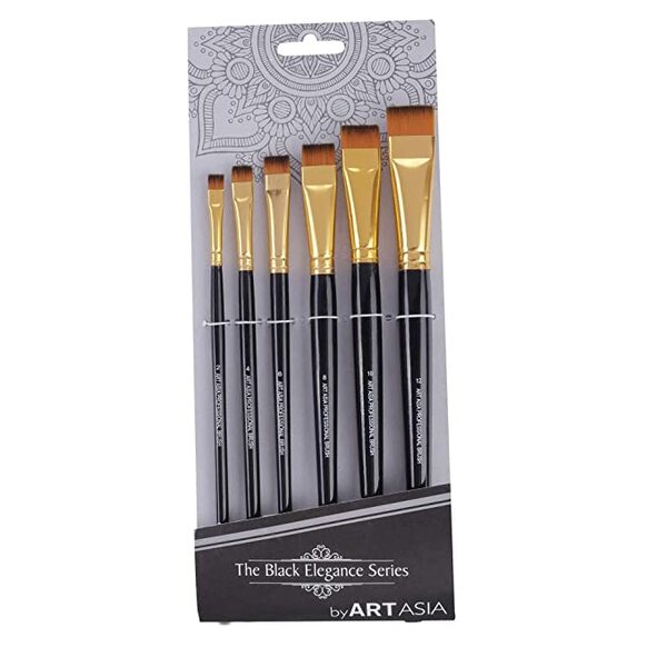 Short Hair Flat Synthetic Painting Brush Set of 6pc for Watercolor,Acrylic & One Stroke Painting