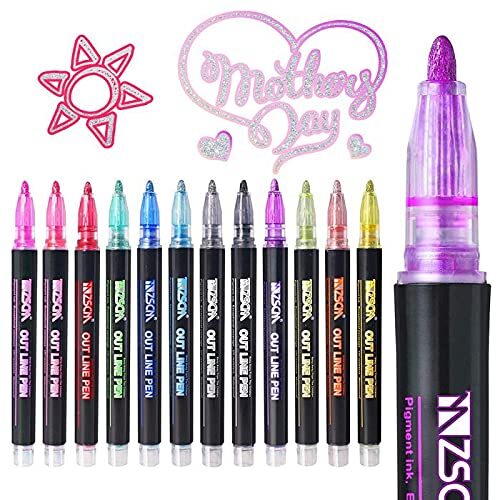 Metallic Double Line Outline permanent Pen Markers for Art Coloring Painting Drawing Posters Gift DIY Art Crafts Signature Design Character Pattern & Scrapbooking.