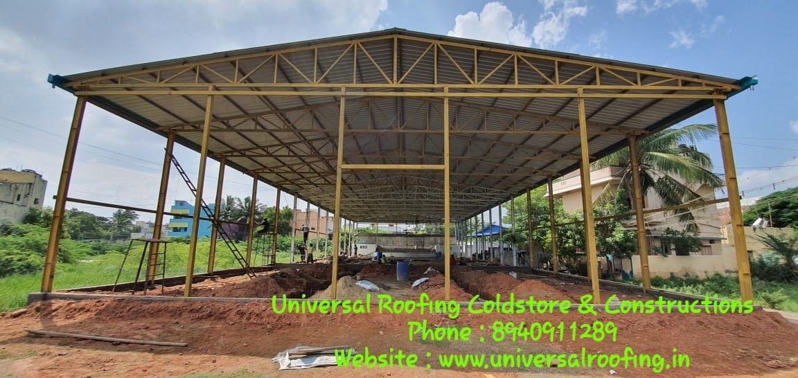 URCC is established to give a complete solution for all the industrial setups like Industrial sheds, Storage rooms, Security cabins, Car parking etc., also Cold rooms, Clean rooms, Office partitions with Galvalume sheets & insulated PUF panels.We undertake all kinds of projects which include Factory buildings with steel structure, PEB structure, Office premises, and Institutional buildings The roofing structure is essentially the frame that your roof will be constructed on. The structure is a series of trusses, beams and rafters that give the roof its shape and that the roof sheathing is laid upon.Domestic roof construction is the framing and roof covering which is found on most detached houses in cold and temperate climates. Such roofs are built with mostly timber, take a number of different shapes, and are covered with a variety of materials in the form of Conventional Sheds.For Wall Cladding the rates will be around Rs.165/Sqr.ftPrice Range : Depends on the Height, Width and Specification the rates will change.