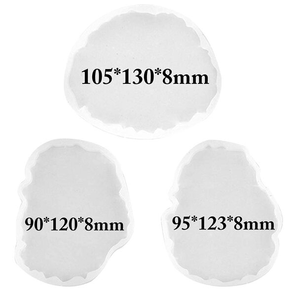 Material: Made of food grade silicone material, soft and high quality, durable to use,very flexible and durable, the finished product is very shiny,scratch-free, smooth like mirror surface effect.Reusable: The resin casting mold can be reused for many times, more environmentally friendly than disposable ones,very easy to fall off ，You just need to twist the silicone resin molds and release your creation out of your coaster molds after the resin is completely cured.Application: The resin casting mold is suitable for making various decorative ornaments, such as bowl mat, DIY resin geode agate slice coasters jewelry holders decorations,table ornaments and other resin crafts.Perfect gift: You can DIY unique resin ornament for your friends and families,and can make four different coaster molds.Finished size: 1: L*W*H: 11*11*0.8cm(4.33*4.33*0.31in); 2: L*W*H: 12*9*0.8cm(4.72*3.54*0.31in); 3: L*W*H: 13*10.5*0.8cm(5.12*4.13*0.31in); 4: L*W*H: 12.3*9.5*0.8cm(4.84*3.74*0.31in)