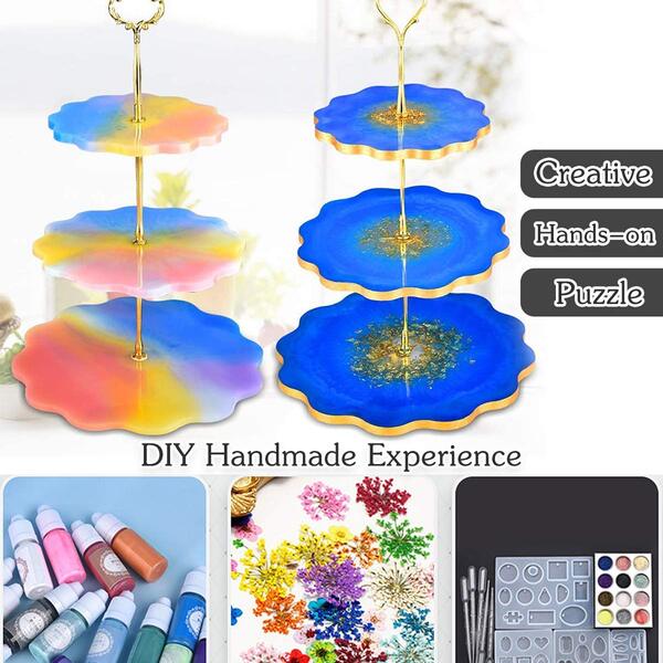 Resin Mold & Dried Flowers Resin Cake Stand Mould Coaster Mould Resin Tray Mold with Metal Fixed Column(Not Include Decorative Accessories)...