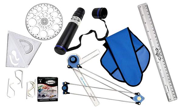 POPULAR Mini Drafter Combo of Mini Drafter, Sheet Container Tube, Scale, Procircle, Set Square and Board Clips for Engineering Drawing for Students, Architect, Artist