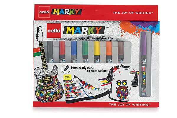 Cello Marky Permanent Markers (Pack of 8 - Assorted) | 8 Vivid Ink Colours | Markers for Project and Decoration Purpose