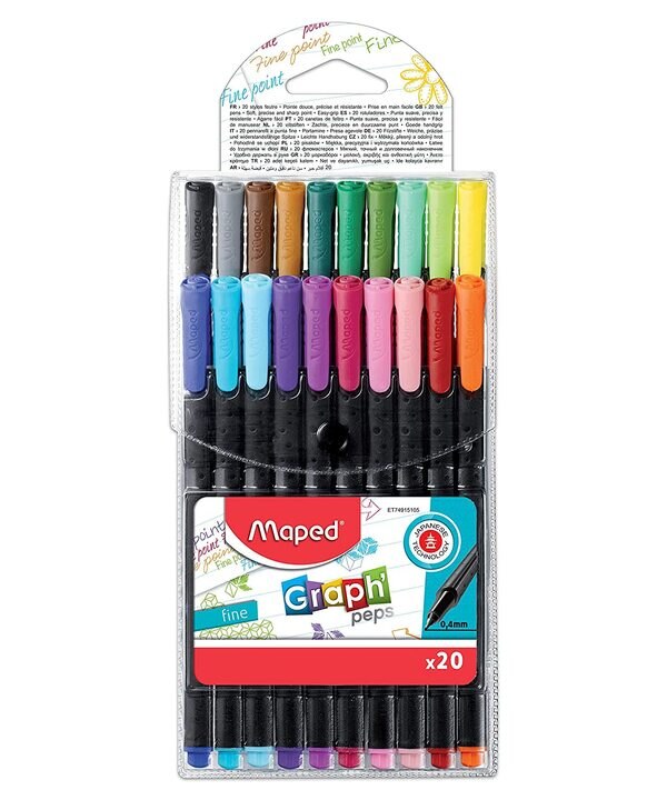20 bright colours availableTriangular grip for comfortPerfect for art projects, drawing, writing and draftingComfort: Triangular shape for easy gripPrecision: 0.4mm felt tipsCountry of Origin: China