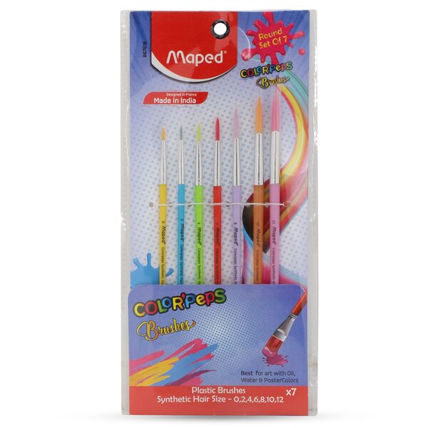  MAPED Color'Peps Synthetic Round Brushes Set - Pack of 7, Multicolour 