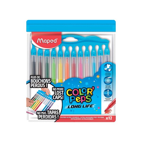  Maped Color'Peps Long Life Innovation Colouring Pens with Holder (Pack of 12), Multicolor