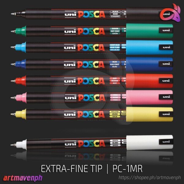 Uni : Posca Marker : PC-1MR : Ultra-Fine Pin Tip : 0.7mm : Assorted Colours Set of 8