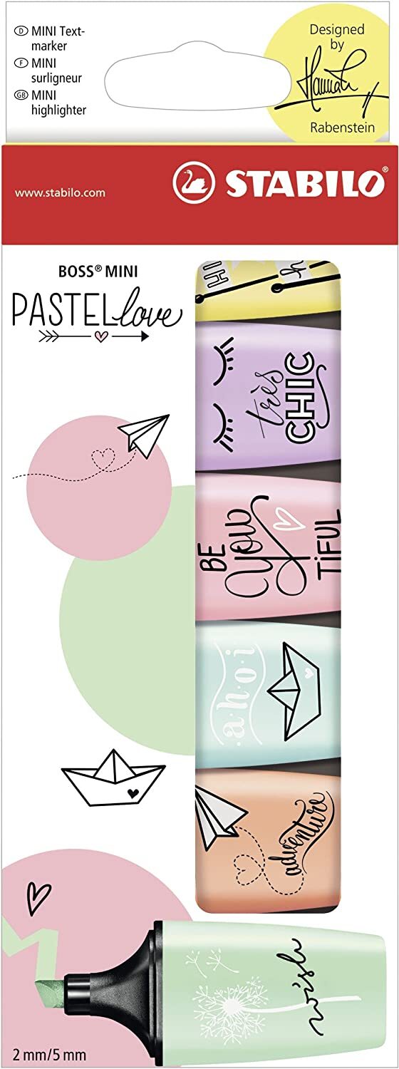 STABILO BOSS Mini Pastel love Surligneurs Highlighter Wallet of 6 Assorted Colours
