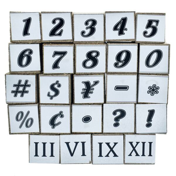 Wooden Craft Stamp (Pack of 24) - Numerical & Roman Number