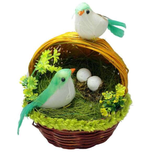 Craft Artificial Bird with Double Basket (Size: 11.5x15.5x7.5 cm)