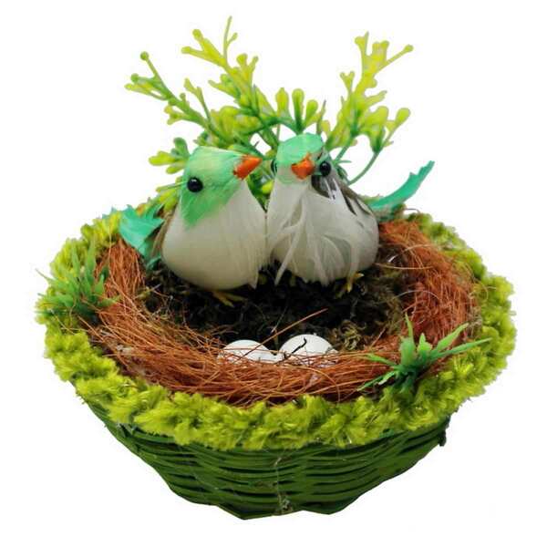 Craft Artificial Bird with Basket (Size: 8.5x10.5x7.5 cm)