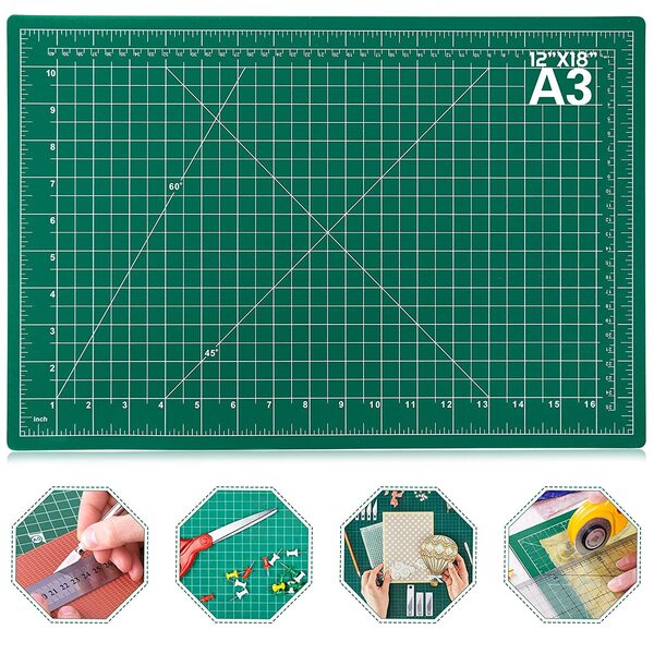 Professional, double-sided self-healing cutting mat has easy to read metric grid-lines and imperial (inches) grid-lines on the opposite side. Double-sided mats provides greater flexibility and twice the useful lifetime of single-sided matsGreat for quilting, sewing, scrapbooking, arts and crafts, DIY projects or use as a desktop mat or protectorNon-slip, self-healing finish reseals surface cuts, providing a continually smooth surface for all cutting projects. Always Ships flat, stays flatCutting Mat is Eco friendly with tough PVC material