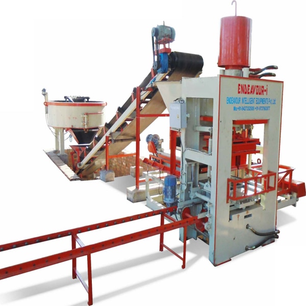 Automatic Fly Ash Bricks Plant – Model: ENDEAVOUR-iF1800Model: ENDEAVOUR-iF1800Production Capacity: 8 Bricks per Stroke / 1600 to 1800 Bricks per HourStandard Bricks Size: 230 mm X 110 mm X 75 mm (Size Option Available)Pressing Capacity: 80 MT Max.Pan Mixer: 600 Kgs X 01 NoHydraulic Oil Qty: 400 LtrsControl Panel: PLC Based user Friendly Control Panel with Touch Screen DisplayLabour Requirement: Operator – 1 + Skilled Labor – 1 + Unskilled Labor – 10Total = 12 (Depends on Labors Efficiency & Management)Pallet Size: 570 mm X 570 mm X 19 mmTotal Connected Power: 23 HP / 17.25 KW – 3 Phase / A. C. / 440 Volts / 50 HtzDetails & Specifications are Subjected to Change without Prior Notice.Price: 20,70,000.00 + GST + Transportation