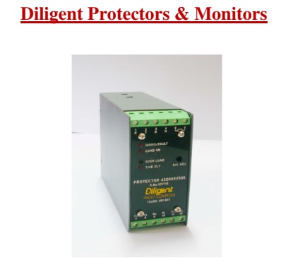1. Diligent Protector for AC applications
Diligent AC relays are available for Over Load (OL), Single Phasing (SP), Phase Reversal
(PR), etc. The overload relays are available in 1ph and 3ph types. 1ph-relays are useful on
single phase load and can also used as economical solution for 3 ph applications whenever
load is balanced. These are classified depending on the response to the overload condition and
the classification is as follows -
a. INStantaneous (INS) type. In this relay changes the state as soon as overload occurs.
b. Time-Delayed (DLY) type. In this the relay changes the state only after elapse of present
period from the time overload occurred & stayed.
c. Jam (JAM) type. In this, the control relay does not respond to the overload condition for
a preset time from switching on the load but after elapse of this time, the relay responds
immediately to any overload.
MICRO CONTROLS
2
Instantaneous type is primarily made for AC loads other then motor such as: transformer,
heater etc. However, it has been also used along with other logic to control motor.
Time-Delayed overload relay find wide use. The tie delay provided in the relay avoids
nuisance tripping in response to transient overloads but switches off the load if overload
persists beyond the specified time. Most of the loads in actual practice increase temporarily
and the drive is usually designed to handle this type of overloads.
Jam type overload relay is quite unique and has made possible very reliable protection of
loads such as Blower, Fans, Stirrer motors which was rather difficult to achieve with
conventional thermal relay. Jam relay not only saves the motor, but restricts the possible
damage to the equipment & loss of production by advance intimation before catastrophic
failure takes place. Such situation, for example, can arise when ‘oil-starved bearings’ starts
slowly seizing and if not attended in time can get heated and tear out the housing. Repair not
only costs in term of money but looses precious time. Similarly, jamming of conveyor can be
effectively responded by the Jam relay and catastrophic failure there of can be averted.
Single Phasing (SP) protection in Diligent Protector relay is either Current Operated Single
Phasing (COSP) or Voltage Operated Single Phasing (VOSP). COSP is realised by sensing
each of the phase current continuously. As soon as current in any one phase is lost, control
relay changes the state. This greatly limits the heavy thermal stresses due to large current
flowing in the connected phase-windings of motor. VOSP protection monitors all three supply
phases and acts when one of the phases of 3 phase supply is missing. However, Should phase
be lost while 3 phase motor has already running, VOSP may not trip the motor because of the
induced voltage in the motor winding. However, COSP is effective even when the phase is
lost while the motor is in operation.
2. Diligent Protectors for DC Applications
Diligent Micro Controls has also developed protection relays for DC loads such as DC motor,
DC generator, Rectifier sets, DC electromagnet etc. These relays are available in three types:
namely INStantaneous, Time-Delayed and Jam type similar to the AC relays. DC relay
operates from “75 mV standard DC shunt” and requires auxiliary supply for its operation.
Optionally the relay can be made suitable to work with User-specified shunt.
3. Diligent Protectors for AC or DC Under-/ Over-Voltage
Diligent Protector for AC or DC Under-/Over-Voltage fault is designed to monitor the voltage
level continuously and whenever it exceeds set limits for more than the set time, the relay
inside picks up. This relay can be made auto reset type or manual reset type.
4. Diligent Protector for Neutral-Earth Voltage
Diligent Protector for Neutral-Earth voltage monitors this voltage continuously and whenever
it exceeds set limits for more than the set time, the relay inside picks up. This relay can be
made auto reset type or manual reset type.
5. Diligent Protector for Conveyor Jamming
Diligent Protector for jamming of conveyor is unique. It allows conveyor motor to start
normally and monitors continuously current drawn by it during operation. It trips the motor
immediately when current exceeds the set JAM limit. This averts catastrophic failure and
consequential loss of production. This relay can be made auto reset type or manual reset type.
6. Diligent Protector Shear Pin Replacement
Diligent Protector for shear pin replacement is unique. Shear pin disengages the motor from
the load by breaking itself when load increases beyond the permissible level. However,
replacement of shear pin is associated with inherent uncertainties of material quality. This
renders shear pin protection less reliable. Diligent Protector Replacement for shear pin is
unique. Not only it provides precise and repeatable protection but it also has provision to
adjust the protection level which enables to match the protection to the load. This relay can be
made auto reset type or manual reset type.
7. Diligent Protector for Lifting Electromagnet
Diligent Protector for Lifting Electromagnet allows electromagnet to be switched on under
normal condition but when its current drops below the set level for more than prescribed
period, Diligent Protector alarms the operator.
8. Diligent Protector for Grinder Under-/Over-load
This is very special type of protection. Whenever grinders are working with full charge, it
draws large current initially and drops as grinding completes. Any prolonged operation after
completing grinding, the material can burn due to over heating as well as energy will be
consumed without any useful work. Diligent Protector for ‘Grinder Under load’ will trip the
motor as soon as current drops below the set limit.
9. Diligent Unique Protector for Blower / Fan
Conventional Overload protection is not at all suitable for Blower / Fans due to their starting
characteristic. Diligent Unique Protector for Blower / Fan is really unique. It allows normal
blower start up successfully; however, if blower motor draws more current than set limit, it
immediately trips the motor. This is very useful as blower/fan is most ignored equipment in
most of the industries and they suffer consequential catastrophic failure due to this negligence.
Diligent Protector will trip the blower even at the onset of faults such as starving for
lubrication, impeller unbalance, excessive vibration, interference due to broken parts, etc.
10. Diligent Monitor for Solenoid Coil
Solenoid valves are very critical in the process control and their healthiness is of utmost
importance. Diligent Monitor for Solenoid Valve, monitors the healthiness of solenoid coil
during operation. Should coil become open during operation, a potential-free contact closes to
transfer this information to centralized SKADA system or sound an alarm.
11. Diligent Monitor for Heater
In some applications like sterilizing system in pharmaceutical industries, numbers of electric
heater elements are used in banks to achieve acceptable sterilizing temperature. However,
failure of some elements does not become known until when finished goods start getting
rejected during quality control. Loss is large at this stage. Diligent Heater Monitor gives alarm
when number of available heater drop below the acceptable number.
12. Auxiliary Supply:
Standard auxiliary supply 230V, 110V, 24V AC or 24V DC can be specified. Relays can be made to
operate on any other user-specified supply.
4
13. Output Contact:
One Change-over contact rated at 4 Amps (resistive) at 230V ac, is provided. This contact stays in
actuated state as long as long fault does not exist.
14. Status & Fault Display:
Relay carried unique display which indicates various status and also the fault on which the load has
been switched off. It also has LED which glows steady under normal condition but starts flashing
when relay trips. This is very useful feature where the tripped relay has to be spotted among the cluster
of relays & contactors. This along with the type of fault indication immensely simplifies fault
diagnosis by identifying the defaulted zone. This results in considerable reduction in MTTR (Mean
Time to Repair) and improving system availability.
15. Post Fault Reset:
Relay tripped in response to the fault, has to be restored for normal use again. Depending in the nature
of fault and requirement of particular application, this restoring can be effected either automatically
(AUTO) or manually (MAN) or combination of auto-manual (A/M). The faults which are not serious
are cleared by known corrective action and the relay in such case is made to reset by itself or clearing
the fault. Operator does not have to go to control panel to reset the relay and he can switch on the load.
Such faults are, for example, phase reversal, normal overload etc. However, serious faults, such as,
single phasing, mechanical jamming, bearing seizure, short circuit etc. required to be properly
investigated before switching on the load again. Hence in such cases, relay is designed to disallow
restart unless relay is manually reset by an operator-in-charge. The 3rd type of ‘fault reset’ is very
interesting since Diligent Relays combine multiple protection in single unit. Some protection feature
could be serious while other may not. It is possible to built user-specified combination of reset logic in
our relay. Thus, the relay is made very user-friendly.
16. Warranty:
“Diligent Protection Relay carries warranty for a period of twelve months from the day of delivery
from our works. During this period, we undertake to repair/replace our defective unit free of cost in
part or full at our total desecration provided that the unit is brought to our works for rectification and
collected there from after satisfactory inspection by the Customer at his cost & risk and provided that
the defect is found to be due to poor material and / or workmanship and not due to misuse and/or
mishandling. This warranty is exclusively restricted to the unit supplied by us and we shall not be
responsible in any way for any of the consequences arising due to the use and/or misuse of our unit
anywhere. This warranty shall become automatically null & void, if our unit is opened and / or
tampered by person not authorised by us.”