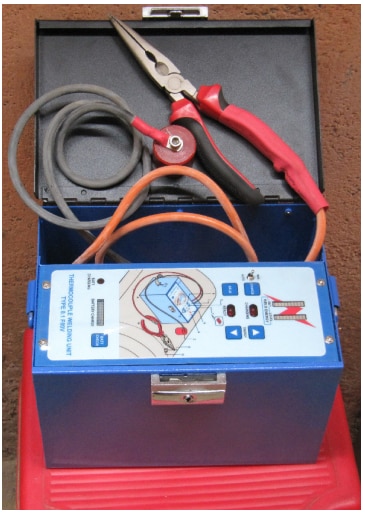 Diligent Thermocouple Welding Unit is housed in strong powder coated m.s. enclosure which hasshoulder strap for ease of carrying on site. It has rechargeable 12 V 4.5 Ah heavy duty Battery withinbuilt SMPS Battery Charger cum Power Supply. 1 meter long multi-strand thick copper cable withSilicon Sheath, Heavy duty Plier and strong circular Magnet are used to connect the Welding Powerto the Thermocouple Wires & the surface on which TC is to be welded. the unit has facility to set theWeld Energy Charge Level to suit different gages of Thermocouple wires. The SET Value andCHARGED Value are displayed on Bar Graph display. The desired Charge Level is set on the SETBar Graph using UP/DOWN push button. This Setting is remembered during operation. Wheneverwelding is to be done, command is given to start charging the unit to SET value by pressingmomentarily the CHARGE Button. Once the Charge level is reached to SET Value, the AUDIOalarm sounds indicating the readiness for welding. Welding operation is performed either inMANUAL mode or AUTO Mode. In Manual mode, the Thermocouple to be welded is firmly held inPliers at the desired spot, Magnet with wire is located nearer to this spot and then press the WELDButton after getting READY AUDIO ALARM.In AUTO Mode, Pliers holding TC Wires and the Magnet are positioned at the scheduled spot. Pressthe CHARGE Button. The charge builds up to the SET value and Audio Alarm sounds. Few secondsof this, WELD command is automatically given by Auto Circuit and Weld occurs. The pliers ismoved to next spot and the complete cycle repeats automatically. This is carried out till all the TCsare welded.A Bar Graph Display is also provided to indicate the CHARGE Level of battery when Battery PushButton is pressed. An Audio Signal sounds when battery drains below 10.5V (approx). It requiresrecharge for proper welding quality.The unit can also be operated directly from mains AC Supply if Battery is not available.Diligent Thermocouple Welding Unit size is 240 mm (L) x 170 mm (W) x 170 mm (H) and weighs4.5 kgs without battery12 V DC Battery is rated for 4.5 Ah. Its size is 90 mm (L) x 70 mm (W) x 100 mm (H) and it weighs1.5Kgs.Its useful Charge Level is 60 Volts and can reach up to 80 Volts under supply voltage conditions. Themaximum charge can be reached to 0.60 Coulombs.