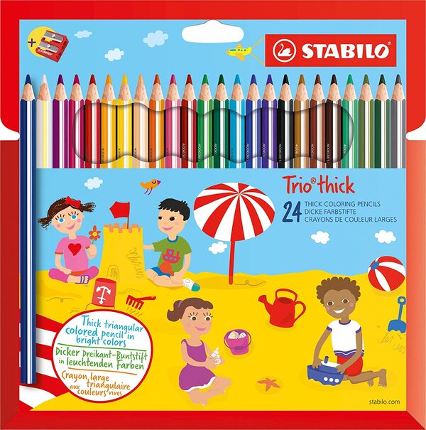 STABILO Trio thick - Colouring Pencil - Wallet of 24 Assorted Colours + Sharpener