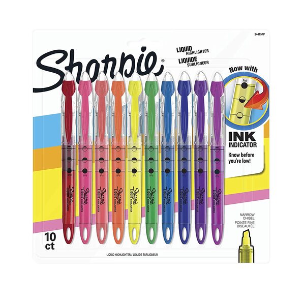  SHARPIE Liquid Highlighters, Chisel Tip, Assorted Colors, 10 Count, Full