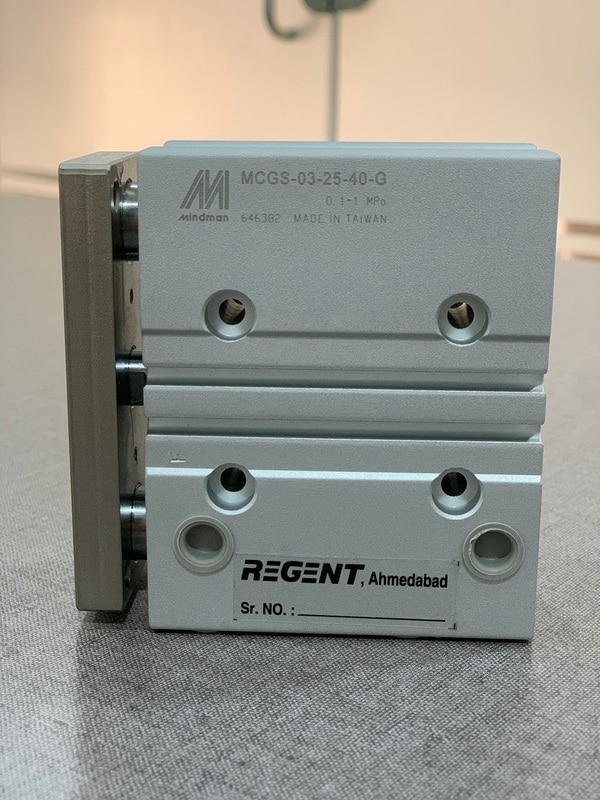 Twin-Guide Cylinder MCGS | Mindman Pneumatic IndiaTube I.D. φ6, 10, 12, 16, 20, 25, 32, 40, 50, 63 (mm). Proven track record in manufacturing precision guided cylinders. Multi-Ports as standard enabling two direction mounting option.Features Multi-Ports as standard enabling two direction mounting option.Non-rotating accuracy ± 0.1° (φ6, φ10 mm). Flush fitting sensors. Inbuilt high density rubber pad absorbs energy at the end of stroke. Magnetic as standard.SPECIFICATIONSTube I.D. (mm) 6, 10, 12, 16, 20, 25, 32, 40, 50, 63Port size M3×0.5, M5×0.8, Rc1/8, Rc1/4Medium AirOperating pressure range φ6, φ10: 0.15~0.7 MPa, φ12~φ64: 0.1~1 MPaProof pressure φ6, φ10: 1 MPa, φ12~φ64: 1.5 MPaAmbient temperature -5~+60℃ (No freezing)Lubrication Not requiredAvailable speed range φ6, φ10: 50~400 mm/sec, φ12~φ64: 50~500 mm/secCushion With rubber cushion padSensor switch φ6, φ10: RDGV, φ12~φ64: RCE, RCE1, RDEPRemark ※ φ6, φ10: This product is not applicable for stopper purpose.※ φ6, φ10: If stroke length is 10mm or less, only single sensor can be installed.