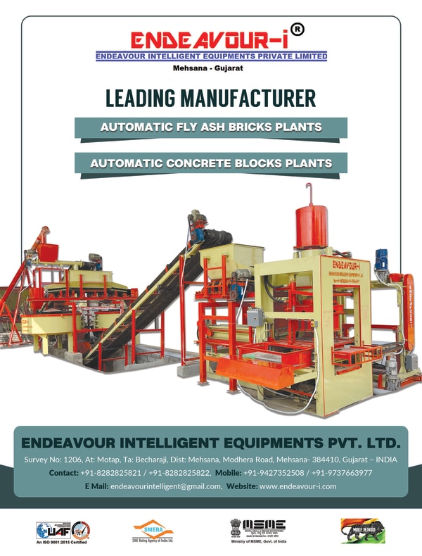 ENDEAVOUR INTELLIGENT EQUIPMENTS Pvt Ltd (ENDEAVOUR-i) is Leading engineering company engaged in Design, Manufacturing, Supply & servicing of Automatic Fly Ash Bricks Plants, Automatic Concrete Blocks Plants, Concrete Pavers Blocks Machinery, Automatic Material Batching Systems, Automatic Pallet Stacker etc.ENDEAVOUR-i offers following Plant & Machinery with Best Quality, Workmanship & Aftersales Services:1. Automatic Fly Ash Bricks Plant2. Automatic Fly Ash Bricks Machine3. Automatic Concrete Blocks Plant4. Automatic Concrete Blocks Making Machine5. Concrete Hollow Block Making Machine6. Concrete Paver Block Making Machine7. Automatic Material Batching System 8. Automatic Pallet Stacker9. Automatic Bricks Stacker10. Automatic Blocks Cuber & Stacker Automatic Fly Ash Bricks & Concrete Blocks making Equipments are available in wide range of Production Capacity & Prices.#Fly_Ash_Bricks_Plant#Fly_Ash_Bricks_Machine #Fly_Ash_Bricks_Making_Plant#Fly_Ash_Bricks_Making_Machine#Automatic_Fly_Ash_Bricks_Plant#Automatic_Fly_Ash_Bricks_Machine #Automatic_Fly_Ash_Bricks_Making_Plant#Automatic_Fly_Ash_Bricks_Making_Machine#Concrete_Block_Plant#Concrete_Block_Machine #Concrete_Block_Making_Plant#Concrete_Block_Making_Machine#Automatic_Concrete_Block_Bricks_Plant#Automatic_Concrete_Block_Machine #Automatic_Concrete_Block_Making_Plant#Automatic_Concrete_Block_Making_Machine#Fly_Ash_Brick_Industry#Ash_Brick_Manufacturing_Unit#Fly_Ash_Bricks_Project_Report #Fly_Ash_Bricks_Making_Process