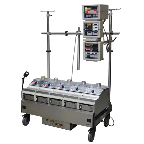 Terumo Sarns Modular Perfusion System 8000 Specifications-Dimensions•	Telescope pole: 1.30” (3.3 cm) diameter, 6-7 feet (1.8 – 1.9 m) height4-Pump Unit•	Height 25.8” (65.5 cm)•	Width 33.3” (84.5 cm)•	Depth 26.5” (67.3 cm)•	Weight 330 lbs (149.5 kg)5-Pump Unit•	Height 25.8” (65.5 cm)•	Width 41.6” (105.6 cm)•	Depth 26.5” (67.3 cm)•	Weight 380 lbs (172.1 kg)Pump•	Height 14” (35.6 cm)•	Width 8.2” (20.8 cm)•	Depth 19.7” (50 cm)•	Weight 50 lbs (22.6 kg)