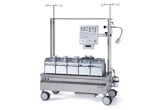 Technical Data:Console: Automatic function test, periodic sampling, emergency power, electric supply 230 V/ 50 Hz, power consumption 230 V/1450 W.Roller pumps : RPM range 0 – 250 R/min [clockwise/anticlockwise] Flow rate 0 – 10 L/min, occlusion 0.03 mm.Pressure regulation: +/– 997 mmHg, activation 1mmHg, optical & acoustic alarm release, digital readout.Temperature measurement: 4 channels with sensors, measurement range 0 – 50° C, optical & acoustic alarm release, digital readout.Bubble detector Detection :  > 300 micrometer, pump stop > 0.065 qcm.Level detector: Stop limitation 10 mm