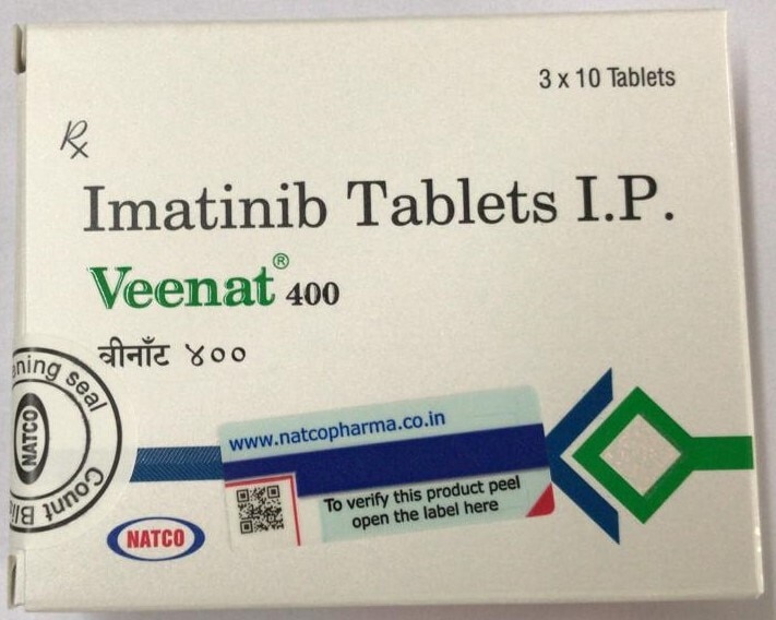 Veenat 400 Tablet belongs to the class of medicines known as tyrosine kinase inhibitors. It is used in the treatment of blood cancer (chronic myeloid leukaemia and Acute lymphocytic leukemia) and gastrointestinal stromal tumor.