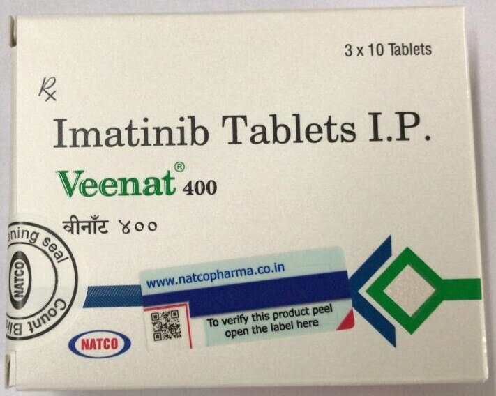 Veenat 400 Tablet belongs to the class of medicines known as tyrosine kinase inhibitors. It is used in the treatment of blood cancer (chronic myeloid leukaemia and Acute lymphocytic leukemia) and gastrointestinal stromal tumor.
