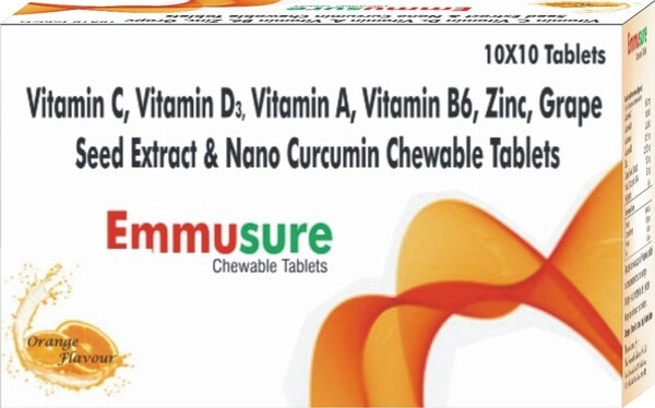 Vitamin C,Vitamin D3, Vitamin A,Vitamin B6,Zinc, Grape seed Extract & Nano Curcumin Chewable Tablets