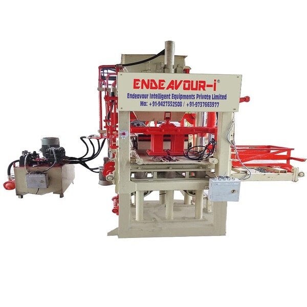 Hydraulic Vibro Compacting Concrete Blocks PlantMulti Product Machine to Produce Fly Ash Bricks, Cement Bricks, Concrete Solid Blocks, Concrete Hollow Blocks, Concrete Paver Blocks, Concrete Paver Blocks with Color Face etc…Model: ENDEAVOUR-iC1500Production Capacity: 6 Bricks per Stroke / 1000-1500 Bricks per HourStandard Bricks Size: 230 X 110 X 75 mm (Size Options Available)Vibration: Oil Filled Box Type High Speed Vibration Controlled by VFDPan Mixer Capacity: 600 Kgs per Batch – 1 MixerHydraulic Tank Capacity: 250 LtrsControl Panel: User Friendly PLC Based Control Panel with Touch Screen DisplayPallet Size: 570 X 430 X 19 mmConnected Power: 26 HP / 19.5 KW / 3 Phase / 440 Volts / 50 HtzDetails & Specifications are subjected to change without Prior Notice.