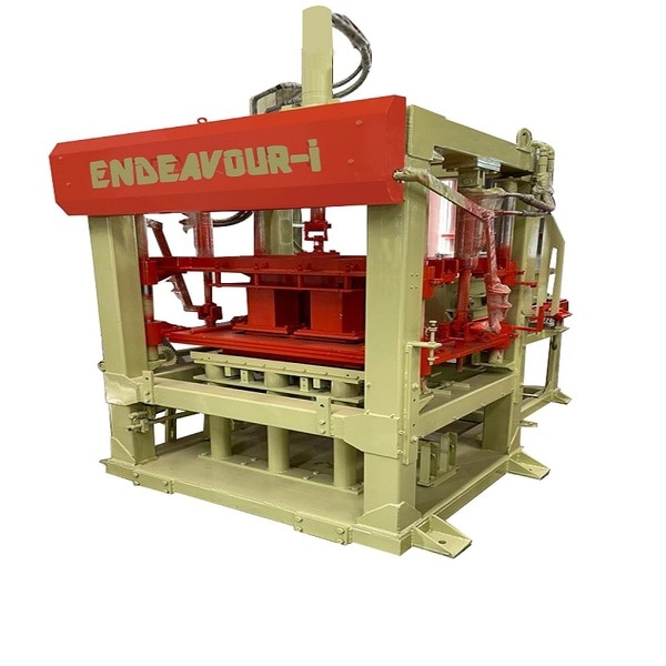Hydraulic Vibro Compacting Concrete Blocks PlantMulti Product Machine to Produce Fly Ash Bricks, Cement Bricks, Concrete Solid Blocks, Concrete Hollow Blocks, Concrete Paver Blocks, Concrete Paver Blocks with Color Face etc…Model: ENDEAVOUR-iC3000Production Capacity: 15 Bricks per Stroke / 2200-3000 Bricks per HourStandard Bricks Size: 230 X 110 X 75 mm (Size Options Available)Vibration: Oil Filled Box Type High Speed Vibration Controlled by VFDPan Mixer Capacity: 750 Kgs per Batch – 2 MixersHydraulic Tank Capacity: 400 LtrsControl Panel: User Friendly PLC Based Control Panel with Touch Screen DisplayPallet Size: 825 X 700 X 25 mmConnected Power: 65 HP / 48.75 KW / 3 Phase / 440 Volts / 50 HtzDetails & Specifications are subjected to change without Prior Notice.