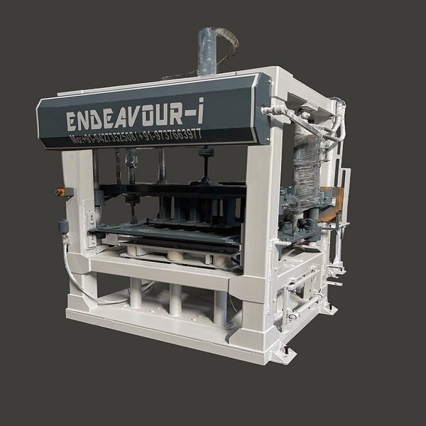 Hydraulic Vibro Compacting Concrete Blocks PlantMulti Product Machine to Produce Fly Ash Bricks, Cement Bricks, Concrete Solid Blocks, Concrete Hollow Blocks, Concrete Paver Blocks, Concrete Paver Blocks with Color Face etc…Model: ENDEAVOUR-iC3500Production Capacity: 18 Bricks per Stroke / 2500-3500 Bricks per HourStandard Bricks Size: 230 X 110 X 75 mm (Size Options Available)Vibration: Oil Filled Box Type High Speed Vibration Controlled by VFDPan Mixer Capacity: 1000 Kgs per Batch – 2 MixersHydraulic Tank Capacity: 400 LtrsControl Panel: User Friendly PLC Based Control Panel with Touch Screen DisplayPallet Size: 830 X 830 X 32 mmConnected Power: 88.00 HP / 66.00 KW / 3 Phase / 440 Volts / 50 HtzDetails & Specifications are subjected to change without Prior Notice.