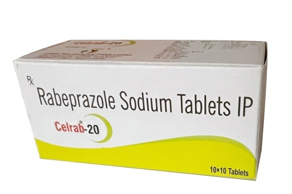 Product Name : Celrab-20 Pruduct Description : Rabeprazole 20MgPacking : 10 TabletsClassification : AntacidForm : Tablets Uses : Acid reflux disease, heart burn, chest discomfort, aciditys Side Effects : Nausea, headache, diarrhoea, stomach pain, dry mouth