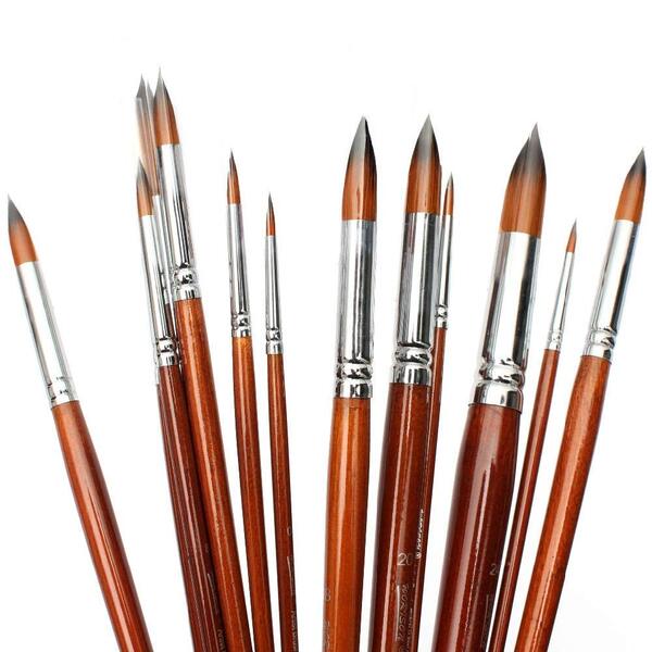 WORISON Long Handle Synthetic Round Pointed Tip Artist Paint Brushes - 13 Piece Set