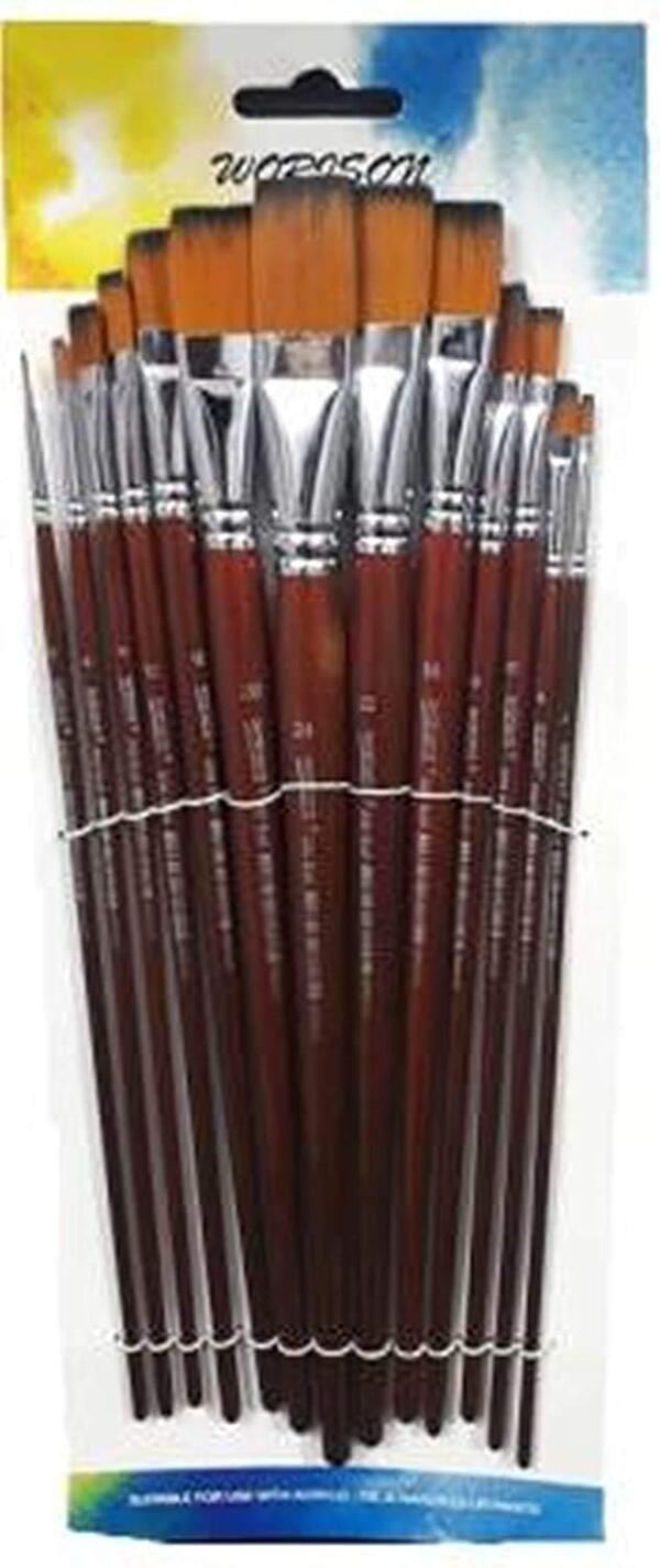 WORISON 13 Pc Flat Synthetic Hair Long Handle Painting Brush for Acrylic, Watercolor & Gouache Painting