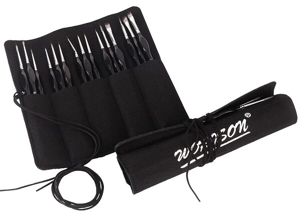  Worison 15pc Micro Detail Paint Miniature Painting Brushes Set for Acrylic & Watercolor in Hard Roll Up Pouch