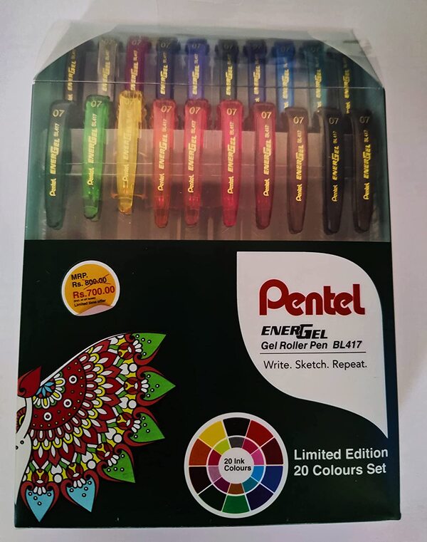 Pentel EnerGel Roller Gel Pen 0.7MM - Pack of 20 Assorted Colours
