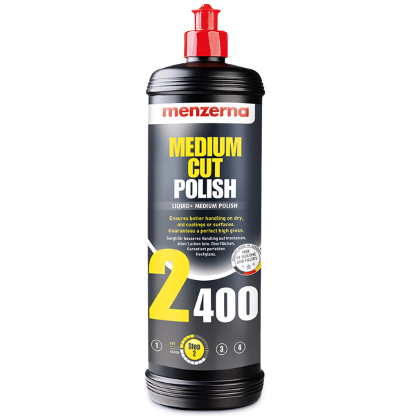 Available in 1kg. Menzerna Medium Cut Polish 2400 is designed for the removal of scratches, swirls, and oxidation on the scratch-resistant clear coats used by Mercedes Benz. Concentrated, specially milled abrasives remove 2000 grit sanding scratches to leave a brilliant shine with little or no hazing.