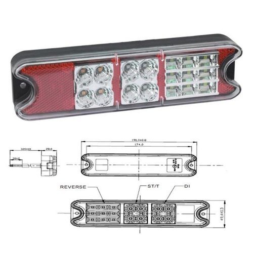 DC 10-32V Or DC 10-80V9PCS SMD White LED4 PCS SMD Red LED4 PCS SMD Amber LEDStop : 2W DI:1WTail:0.5W Reverse:2WLighting Type: LEDLighting Color: WhiteBody Material: ABSVoltage: 10-32V DcWarranty: 1 Year