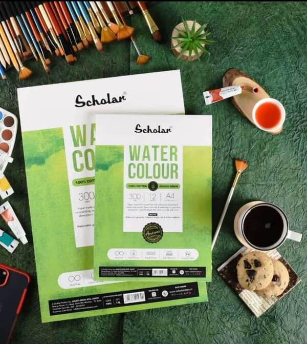 SCHOLAR 100% COTTON WATERCOLOUR PAD 300 GSM ROUGH GRAIN A4 12 SHEETS (PRP4)