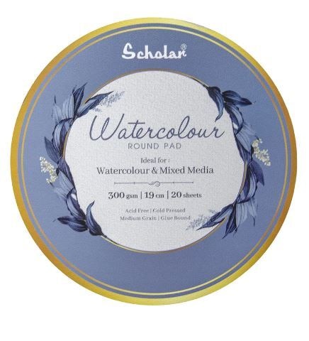 SCHOLAR WATERCOLOUR ROUND PAD 300 GSM COLD PRESSED 20 SHEETS (RWC8)