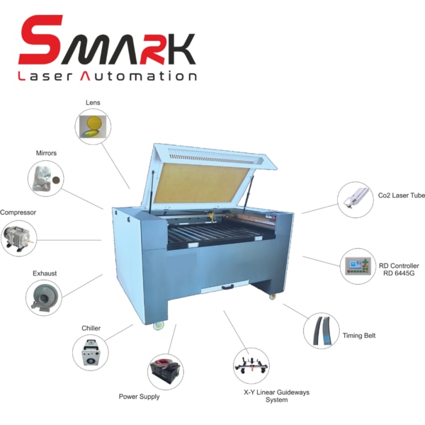 Application: Co2 Laser Engraving & Cutting Machine are mostly used in automotive,electrical, fashion accessories, textile machinery, engineering machinery, locomotivemanufacturing, decoration advertising, different logos, complex graphics, images &pictures processing.Feature's :Ø Co2 Laser engraving machine came with Imported modular guideway system withaccuracy of 0.1 mm.Ø Co2 Laser Engraving Machine has high speed, low operational cost, high quality anddurable results. Can be Used for any kind of automation & for mass production.Ø The process of Engraving & Cutting is non contact type, very clean process & dose notcause physical stresses.Ø X-Y Optical path system which ensure consistency in cutting.Ø Latest technology Servo/Stepper Motor & Drive system.Ø 100 Watt DC Co2 Laser Glass Tube (130/150 Watt Co2 Laser Glass tube optional).Ø DSP smart system curve controller to improve performance.Ø Machine is provided with compressor which will assist & prevent edges from burning.Ø Best quality chiller system for ensure proper cooling and long life for laser tube.Ø Opto-Coupler isolation system with high-speed differential input's & output's.Ø High speed interface, safer faster data transmission.