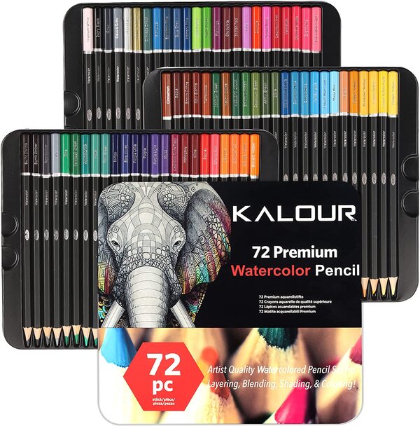 Kalour Watercolor Pencils - Professional Set of 72 - Beautiful Blending Effects with Wet or Dry - Ideal for Coloring Book - Water Soluble Pencils for Kids Adults Beginners
