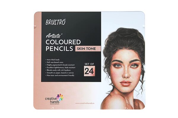 Brustro Artists’ Coloured Pencils Skin Tones set is an assortment of 24 shades specifically curated to create realistic human portraits with superior blending and rich colour laydown.The set is suitable for light, medium, and dark skin tones including warm and cool undertones for different skin types to achieve natural skin tints.Soft core pencils allow smooth application with multiple layers and excellent shading effects.