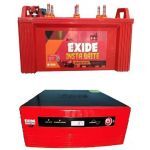 Features of Inverter :Power Rating: 1050VA, 12VHigh-quality pure sine waveCopper Transformer3-Stage Intelligent ASIC ChargingLCD & LED -Dual DisplayGreat Power SavingManual Mains Bypass FacilityDual Output SocketsAuto Smart ProtectionsMains Overload through Resettable SwitchVery Low Harmonic DistortionExide Insta Brite 150AH Flat Plate Battery IB1500Features Of Battery :150AH, 12V @ C20 Rating Flat Plate Inverter UPS BatteryLead Acid Storage Type.36 months* warranty ( 18 Free replacement + 18 Pro-rata warranty ) Suggested for areas with minimal and frequent power cuts.Deep Discharge Cycle design.Advanced Hybrid Technology to withstand high temperatures 1000 Cycles @ 80% DOD.High-reliability and extended cycle lifeLong Lasting Performance. Easy handling/spill-proof Fume and Leak resistant Supplied in factory-charged conditionLow maintenance: Float/float guide to indicate electrolyte level.Combo Pack Includes (1 No's) 150AH Flat Plate Battery.