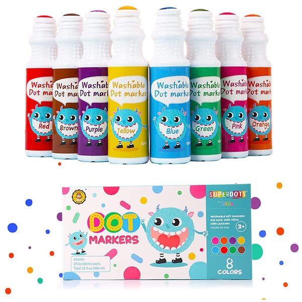 Super Dot Markers Toddlers Kids 8 Colors Jumbo 60ml Water Based Non Toxic Fun Preschool Crafts Art Supplies Washable (Multicolor) product image