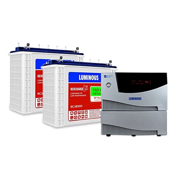 Experience the powerful performance of the Luminous Cruze+ 2kVA Inverter and RC18000 150 Ah Tubular Battery. This is possible as this inverter has a capacity of 2000 VA, 24 V power, and a maximum bulb load of 1680 W. And, the tall tubular inverter battery has a power of 12 V and 150 Ah capacity, thus it can function powerfully without any interruption. Moreover, this sine wave inverter is equipped with an in-built intelligent battery charging mechanism that works along with adaptive battery charging control technology for safe and efficient charging.
