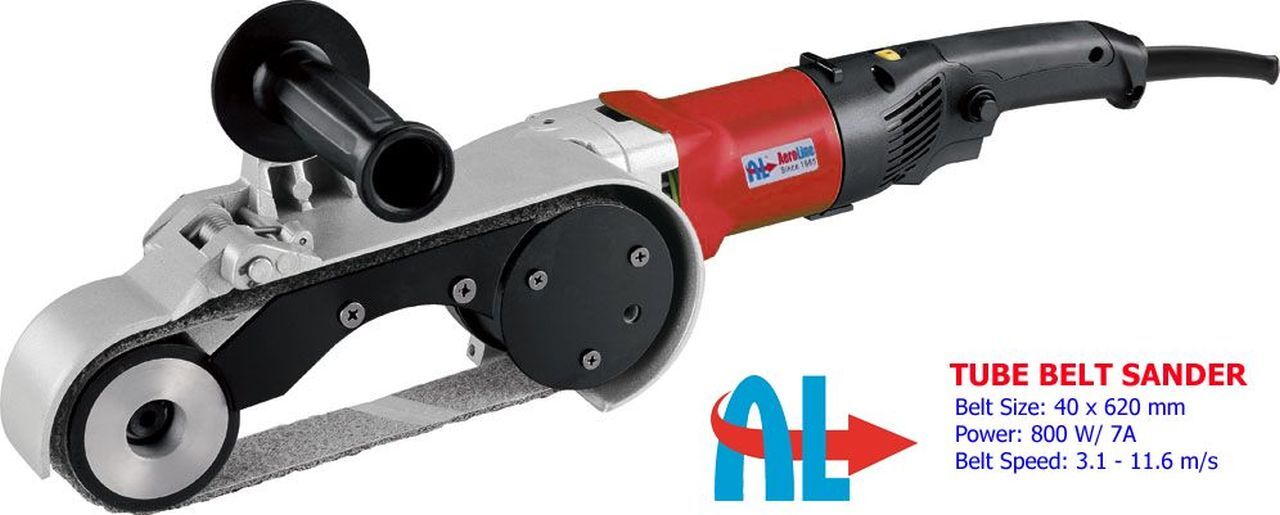 Tube Belt Sander for Welding Joint Grinding in SS, MS tubes. Smoother finish and better control on the Tool.Specification: Power: 800 W / 7ABelt Speed: 3.1 - 11.6 mtr/secBelt Size: 40 x 620 mm